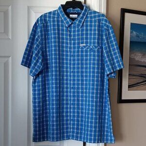 COLUMBIA Mens Shirt Short Sleeve Button Down Blue White Black Pattern Size XL